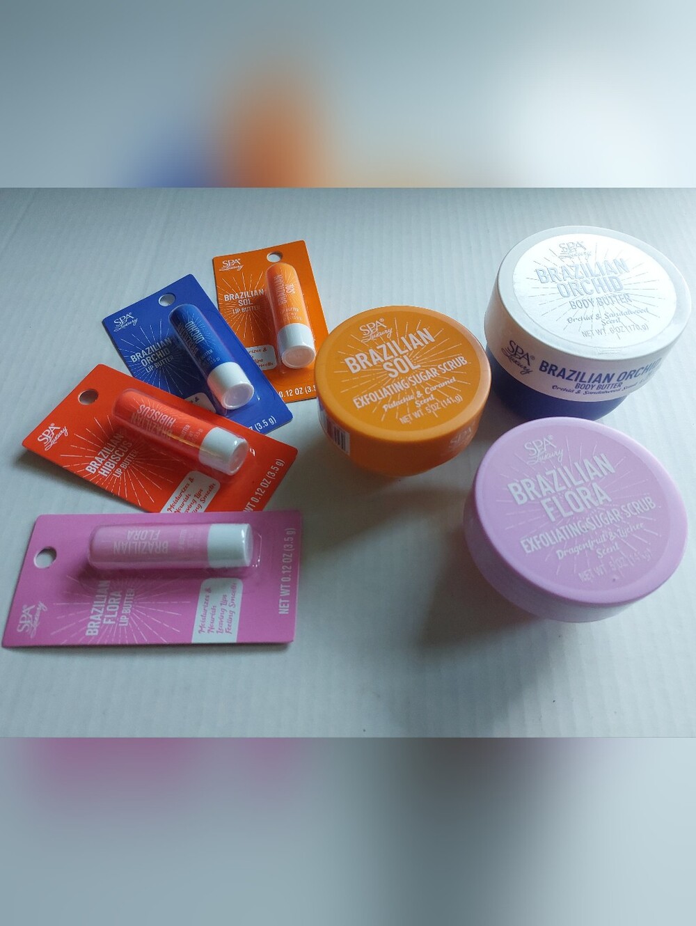 7 Pcs Spa LUXURY Brazilian Sol. Flora. Orchid Body Butter Scrub Lip Butter